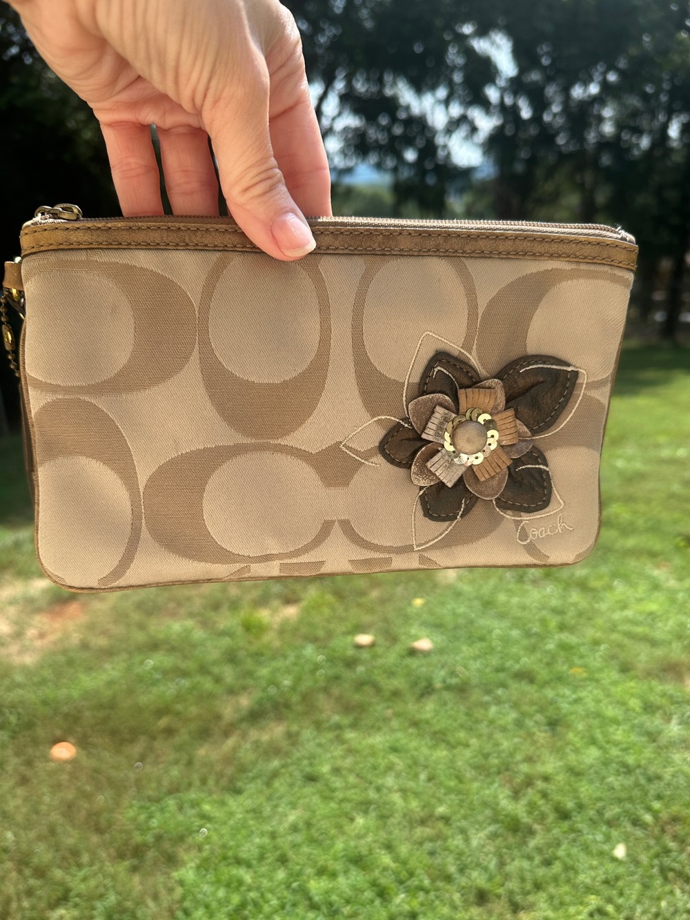 Coach Y2K Signature Jacquard 3D Floral Appliqué Large Wristlet
